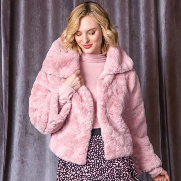 Gabby Isabella Pink Faux Fur Jacket - Picture 1 of 9